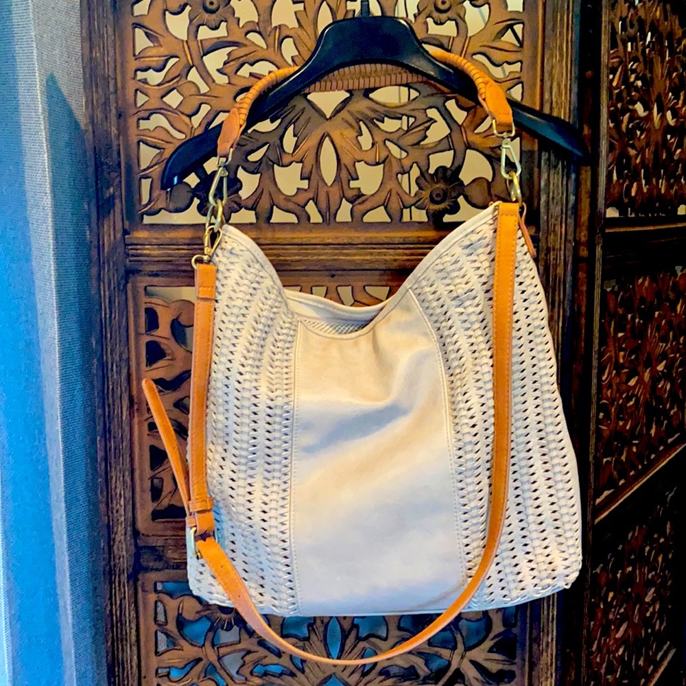 New condition woven vegan leather boho bag